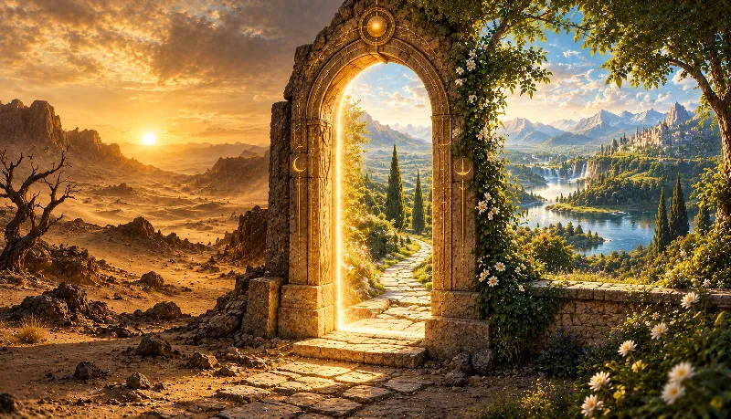 Sacred doorway representing the threshold between inner patterns and transformation